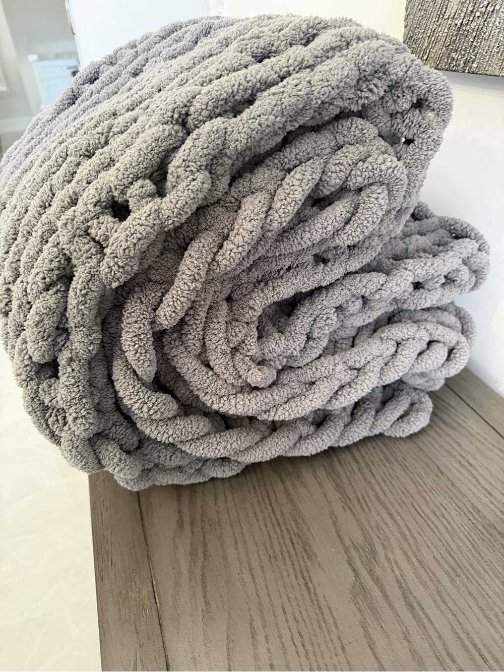 Cozy Chunky Knit Gray Throw Blanket - Picture 8 of 11